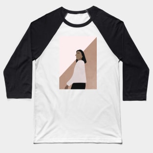 Contemporary Modern Minimal Woman Illustration Baseball T-Shirt